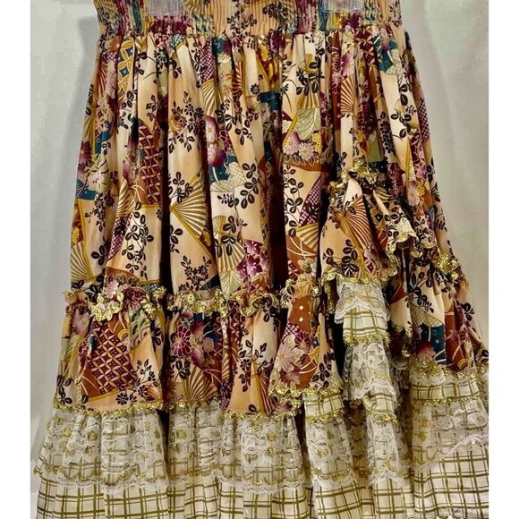 Suzi's Ruffles Top & Skirt Small Vtg Floral Gold Trim Party Square Dancing READ - Picture 2 of 4